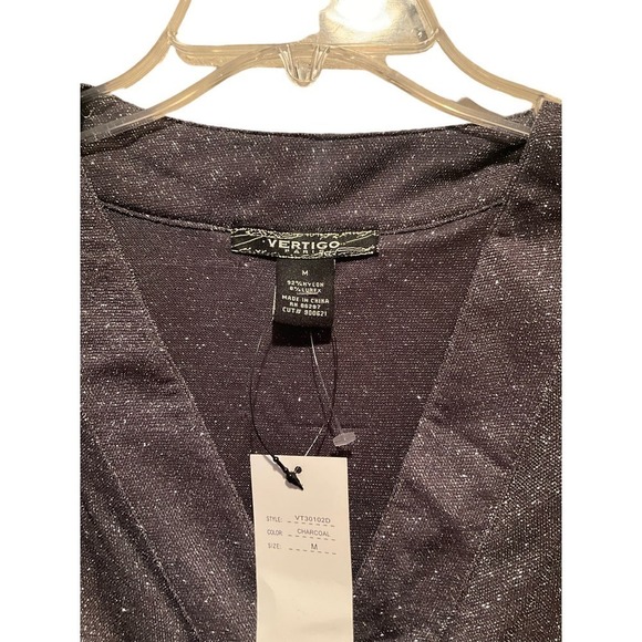 Vertigo Paris Mini Dress Women's Size M Silver Nylon Surplice Neck Short Sleeve - Picture 5 of 8